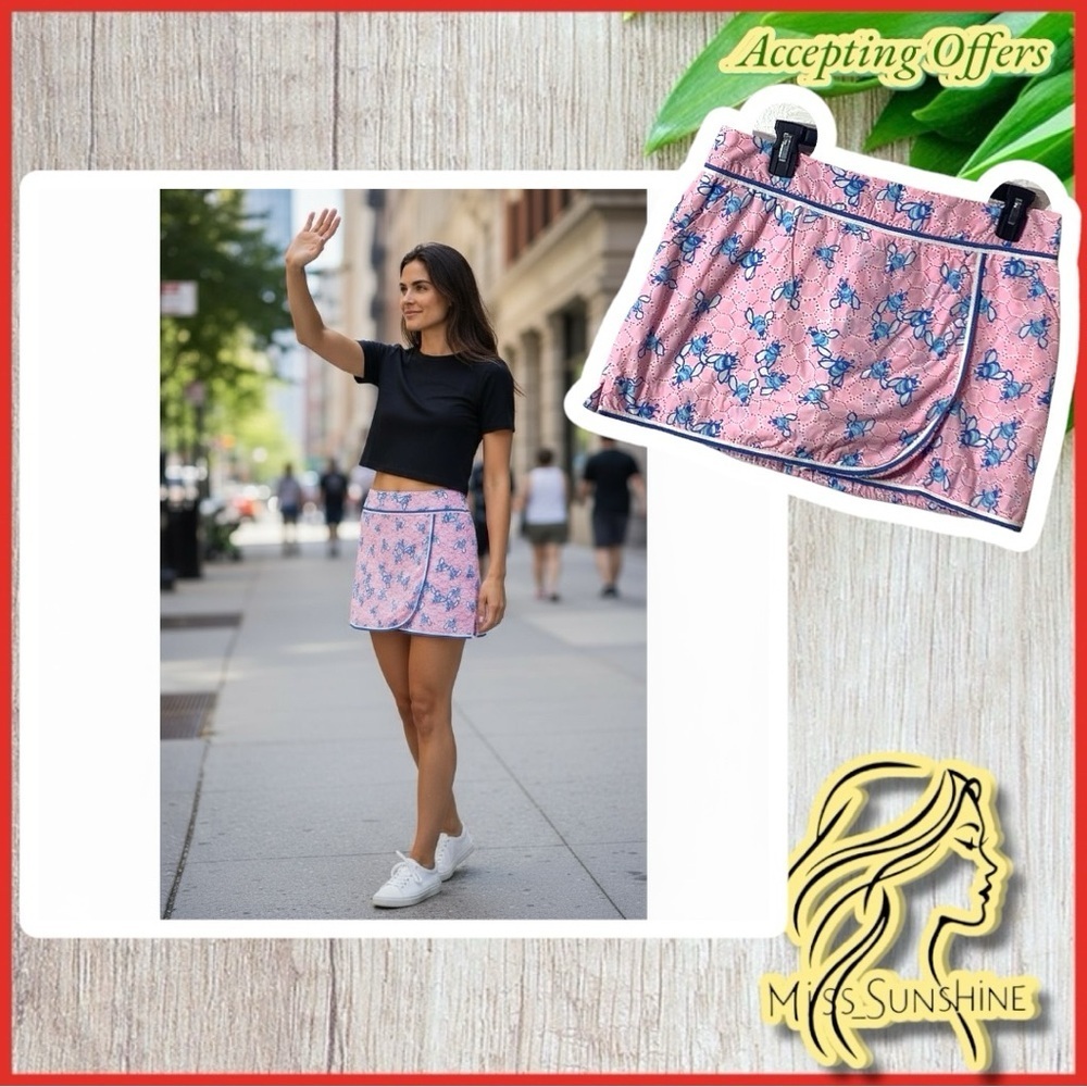 Lilly Pulitzer - Sz 6 - bee SKORT - pink blue - rounded front - super cute